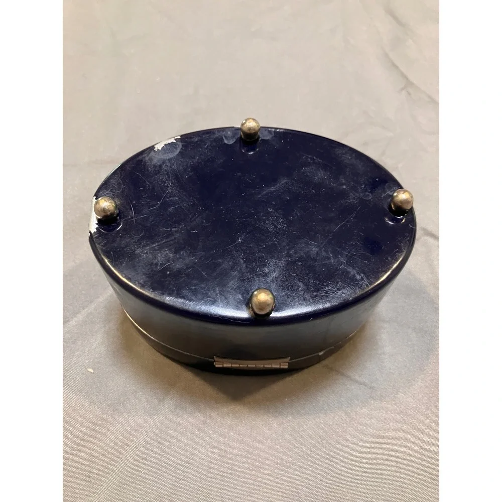 Vintage 20s Art Deco Vanity Face Powder Tin Butterfly Blue Silver Tone Inlay